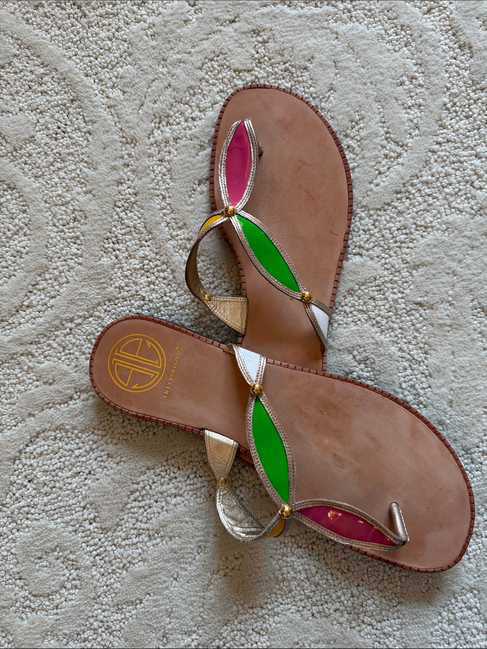 Lilly Pulitzer Leather Sandals with Pink & Green & Yellow Accents 9m